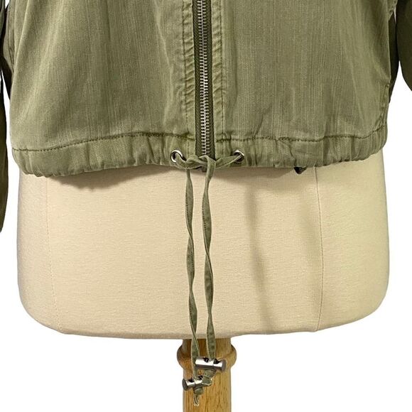 Chaser Women's M Hooded Utility Jacket Army Green Short Full Zip Tencel/Cotton - Picture 3 of 13